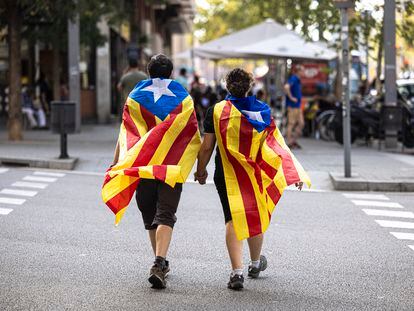 Dos participantes en la manifestación de la Diada, el 11 de septiembre en Barcelona.