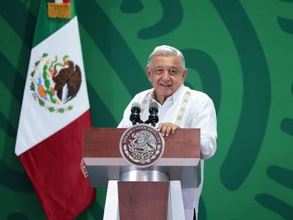 El presidente de México, Andrés Manuel López Obrador, durante su conferencia mañanera del 22 de julio de 2022, en Puerto Vallarta, Estado de Jalisco.