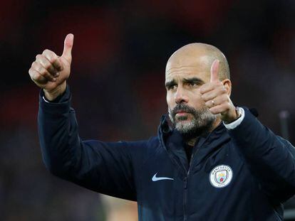 Guardiola, en el último partido del City ante el Liverpool.