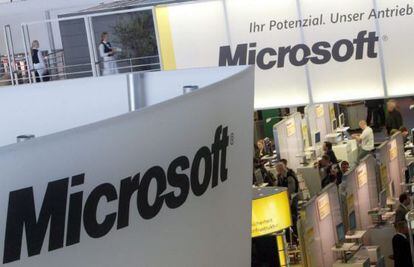 'Stands' de Microsoft en una feria de muestras en Alemania.