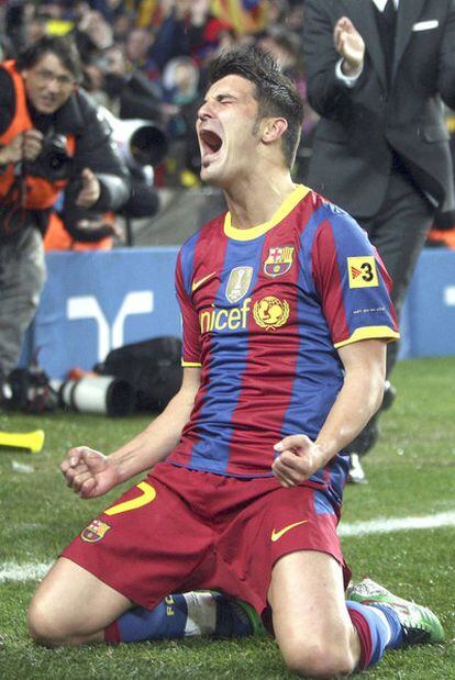 Villa celebra el cuarto tanto del Barcelona, el segundo de su cuenta.