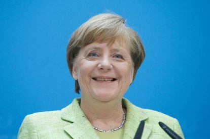 La canciller alemana, Angela Merkel, durante una rueda de prensa en Berl&iacute;n el 8 de mayo de 2017. 