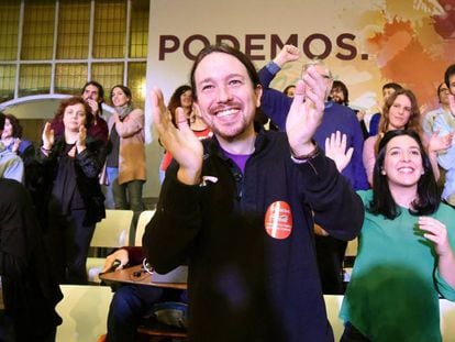 El líder de Podemos, Pablo Iglesias, durante el acto Podemos para todas.