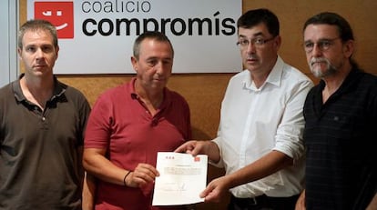 Jordi Vicedo, Joan Baldoví, Enric Morera y Joan Ponce, ayer en las Cortes Valencianas.