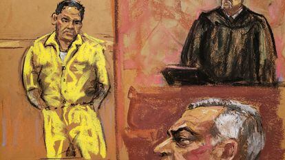 Óscar Nava Valencia 'El Lobo' observa a Genaro García Luna, en el juicio en Nueva York, el pasado 30 de enero.