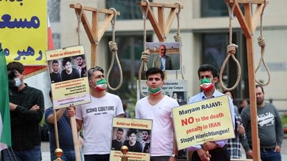Protesa contra la pena de muerte en Irán, celebrada en Berlín en julio de 2020.