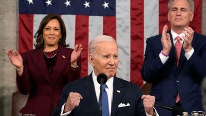 Joe Biden, durante un momento del discurso del Estado de la Unión.