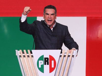 El presidente del PRI, Alejandro Moreno, durante el aniversario del partido, el 4 de marzo de 2022.