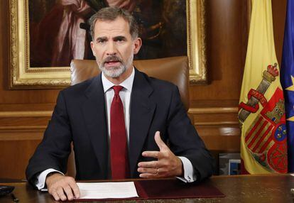 El Rey lee su discurso el 3 de octubre de 2017, dos días después del referéndum ilegal de Cataluña.