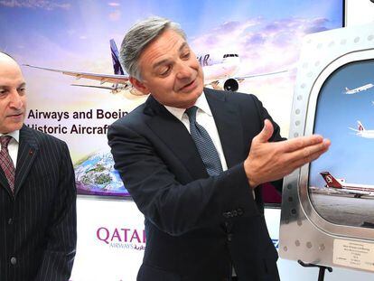 Acto de la firma de la compra de 40 aviones Boeing por Qatar Airways. 