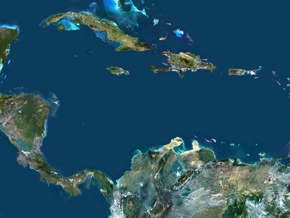 Imagen satelital del Mar Caribe y América Central.