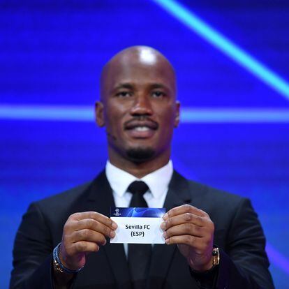 Soccer Football - Champions League - Group Stage Draw - Geneva, Switzerland - October 1, 2020  Didier Drogba draws out Sevilla FC   UEFA Pool/Handout via REUTERS??ATTENTION EDITORS - THIS IMAGE HAS BEEN SUPPLIED BY A THIRD PARTY. NO RESALES. NO ARCHIVES