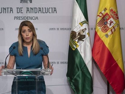 Susana Díaz anuncia el adelanto electoral en el Palacio de San Telmo.