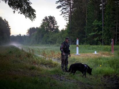 Un guardia lituano patrulla la frontera con Bielorrusia, el 10 de junio de 2021.