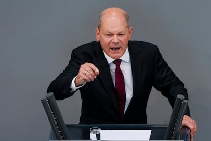 German Chancellor Olaf Scholz at Wednesday's debate on Germany's budgets.