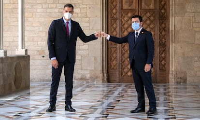 Pedro Sánchez y Pere Aragonès en el Palau de la Generalitat, el pasado día 15.