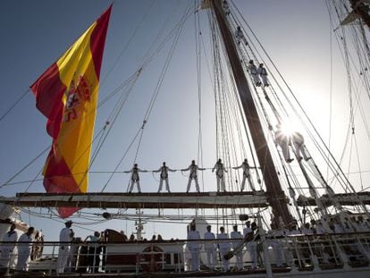 El buque escuela Juan Sebastián Elcano a su llegada al puerto de Cádiz en julio pasado.