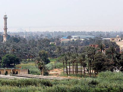 Una iglesia (dcha.) y una mezquita (izq.) comparten espacio entre cultivos en El Cairo (Egipto), este mi&eacute;rcoles.