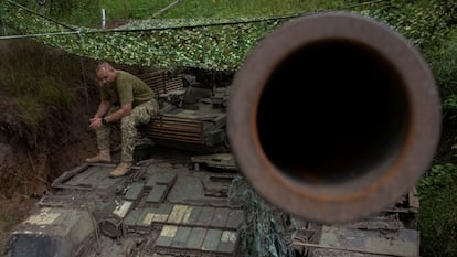 Un militar ucranio sentado en un tanque en la región oriental de Donetsk, el 12 de junio de 2023.