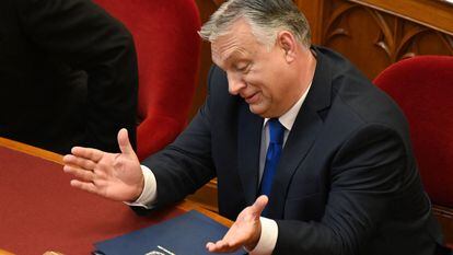 El primer ministro de Hungría, Viktor Orbán, momentos antes de la ceremonia de toma de posesión del nuevo Gobierno, este martes en Budapest.