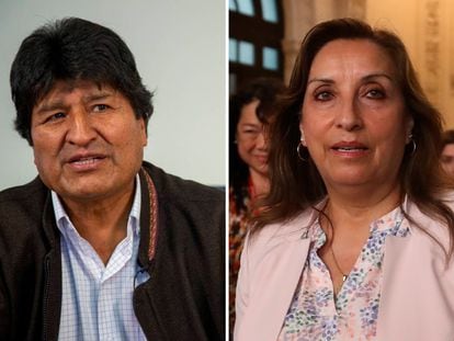 El expresidente de Bolivia Evo Morales, y la presidenta de Perú, Dina Boluarte.