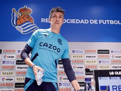 Imanol Alguacil durante la rueda de prensa previa al partido de la Liga entre la Real Sociedad y el Real Madrid, en San Sebastián este lunes.