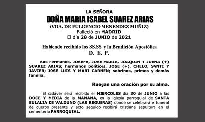 Note of Isabel Suárez Arias.