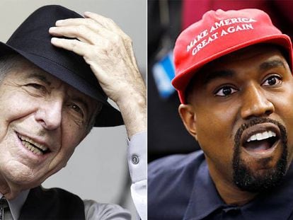 Leonard Cohen, durante un concierto, en agosto de 2012, y Kanye West, en un momento de su encuentro en la Casa Blanca con el presidente Donald Trump, el pasado 11 de octubre.  