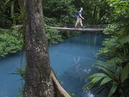 Puente colgante en el parque nacional Volcán Tenorio.