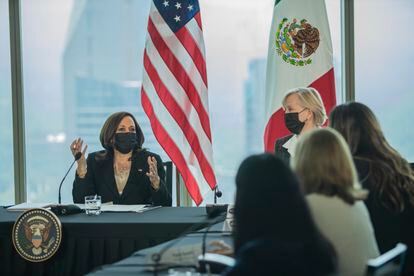 Kamala Harris, durante su reunión con mujeres emprendedoras en Ciudad de México.