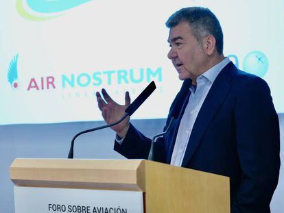 El presidente de Air Nostrum, Carlos Bertomeu, esta mañana en Valencia.