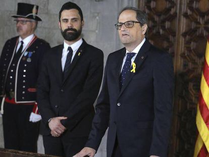 Quim Torra, junto a Roger Torrent en la toma de posesión del jueves.