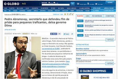 Captura de la web del periódico brasileño <i>O Globo</i> a la que Pedro Abramovay concedió la polémica entrevista que ha acabado con su destitución.