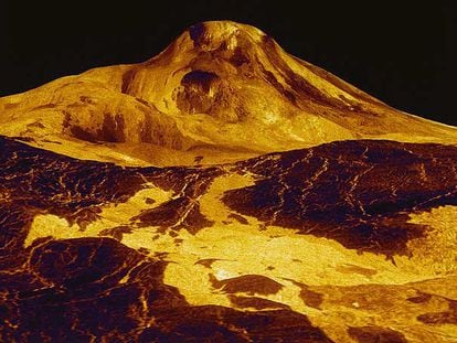 Un río de lava en Venus fotografiado en 1991 por la nave <i>Magallanes.</i>