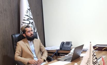 Saeed Khosty, spokesman for the Ministry of the Interior of the Taliban regime, this Tuesday in his office.