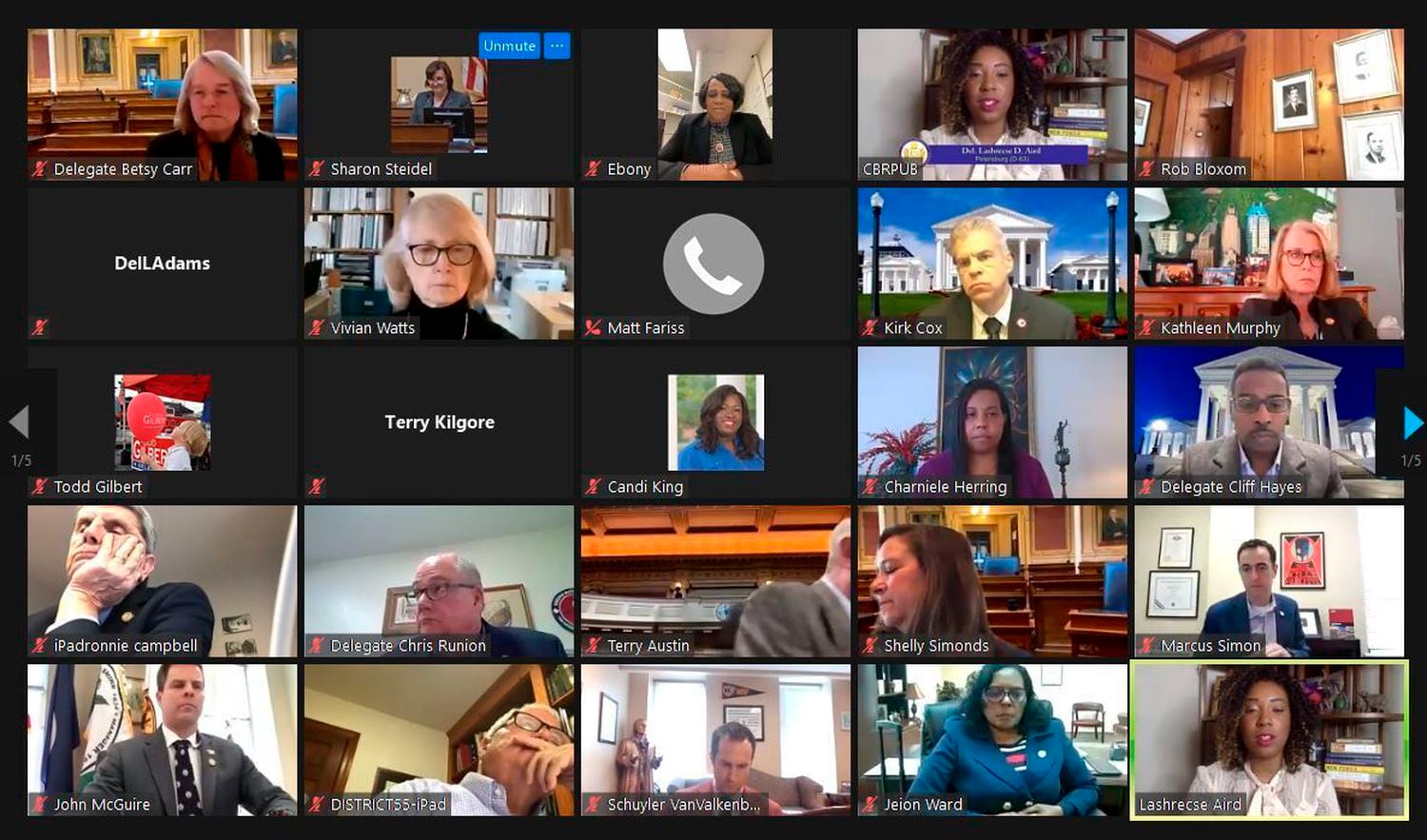 Captura de pantalla de una reunión entre diputados de Virginia ( EE UU), el 10 de febrero.