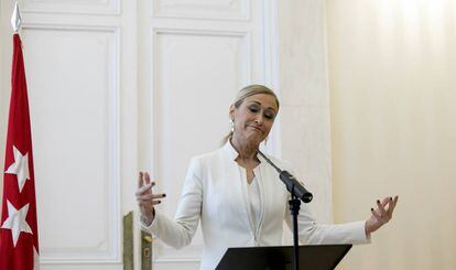 Cristina Cifuentes, el día de su dimisión, el 27 de abril de 2018.