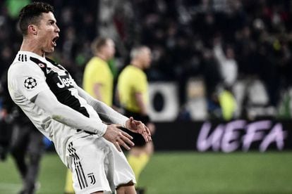 Cristiano Ronaldo celebra la victoria del Atlético de Madrid frente a la Juventus. 