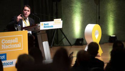 El presidente del PDeCat, David Bonvehí, este sábado en el consejo nacional del PDeCAT.