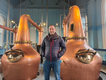 Damien Rafferty, owner of the Titanic Distillery located on the Belfast docks, last Friday in front of his new stills.