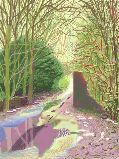 Del invierno a la explosión primaveral. El artista compone enormes lienzos formados con decenas de piezas. En la imagen, 'La llegada de la primavera en Woldgate, East Yorkshire, n.2' (2011)