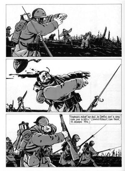 Reproducción del libro 'Fue la guerra de las trincheras (1914-1918)', del dibujante Jacques Tardi.