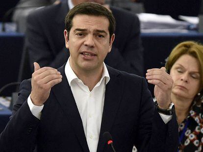 El primer ministro griego, Alexis Tsipras, durante su intervención en el Parlamento europeo.