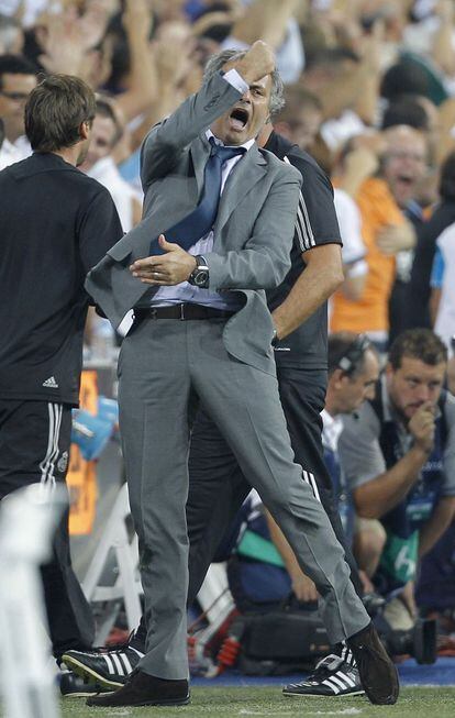 Jose Mourinho celebra el gol de Cristiano Ronaldo.