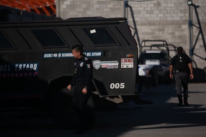 Armored vehicles of the state police, at the Ciudad Juarez base.