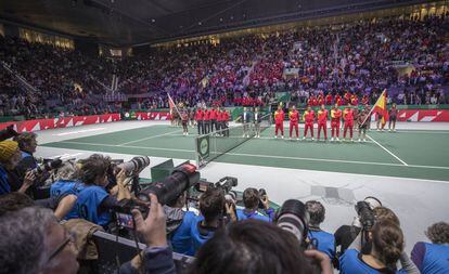 Fotógrafos en la Copa Davis, celebrada esta pasada semana en la Caja Mágica, en Madrid.