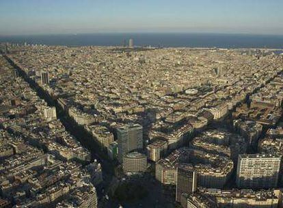 Vista aérea actual del Ensanche de Barcelona desde la Diagonal