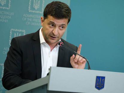 El presidente Volodímir Zelenski, en una rueda de prensa este martes en Kiev.