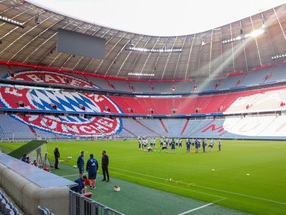 Último entrenamiento del Bayern, este jueves en su estadio.