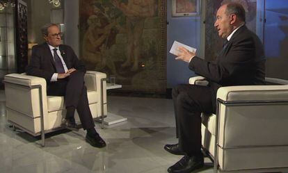 Quim Torra, cuando era presidente de la Generalitat, entrevistado en TV3 por Vicent Sanchis.